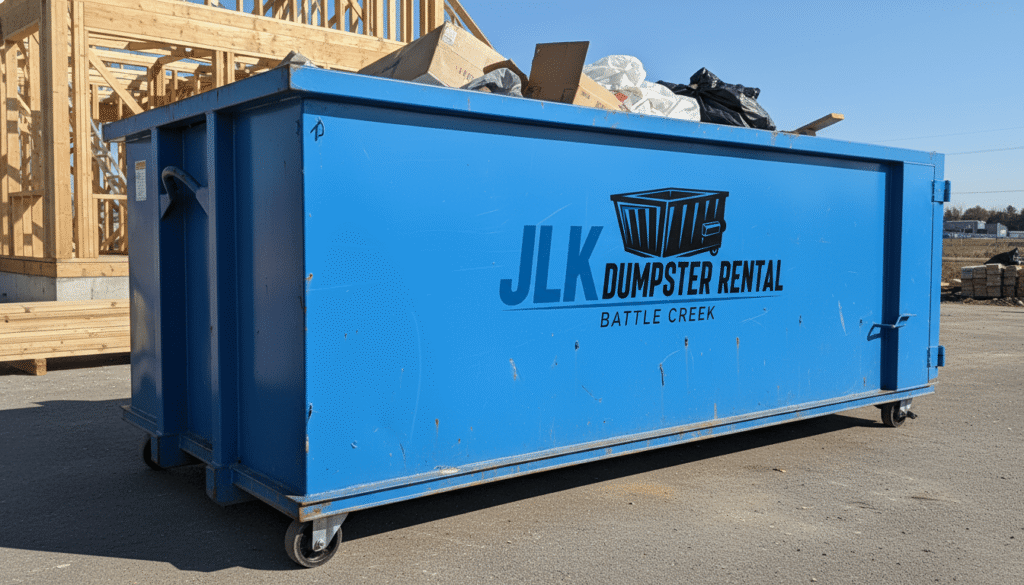 Blue Dumpster JLK Dumpster Rental Battle Creek