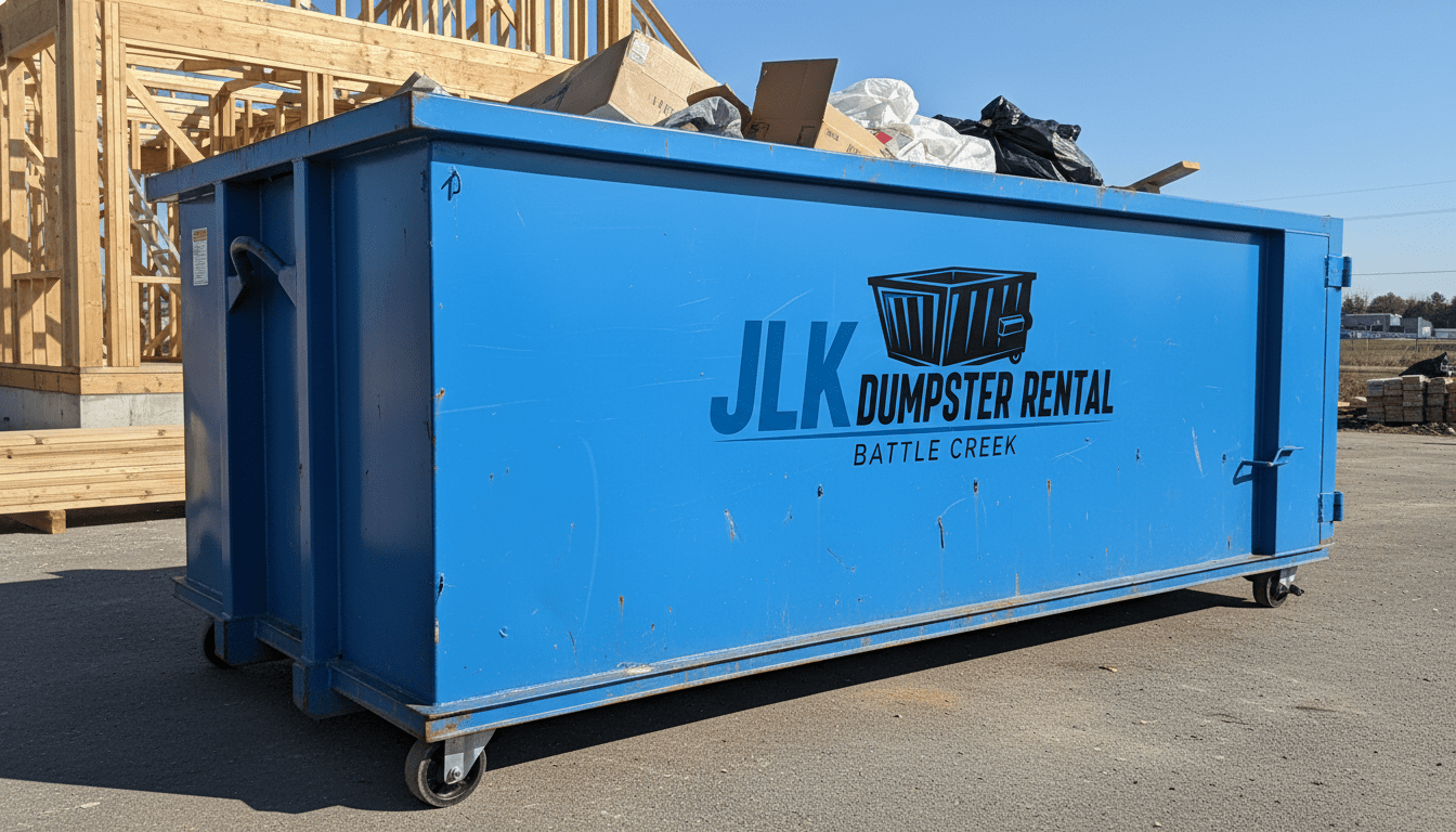 Blue Dumpster JLK Dumpster Rental Battle Creek